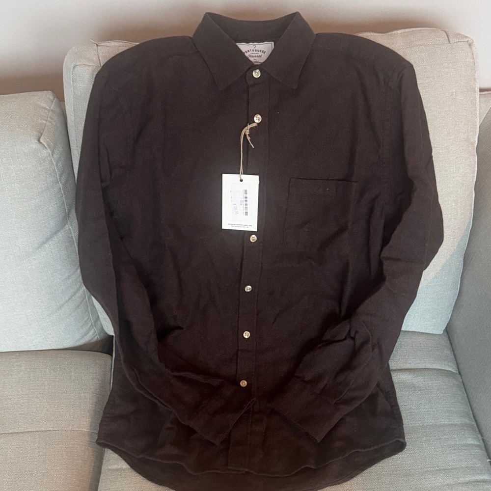 NWT Portuguese Flannel Men's Brown Casual Button Down Shirt